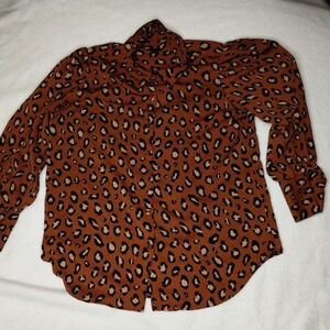 Ann Taylor Factory Leopard Print Women's Blouse Long Sleeve Button Down‎ Small